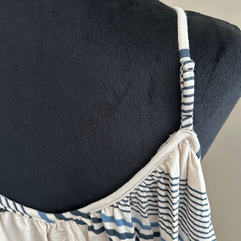 Chaser Ruffle Stripe V Neck Tank Top Medium Cream Blue - Picture 5 of 8